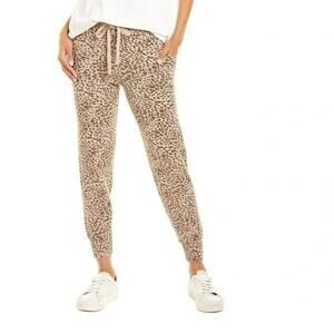 Monrow Leopard Sweatpants Cashmere Cotton Blend Beige Large NWT